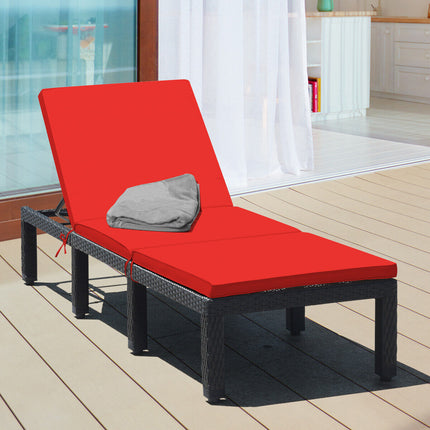 Patio Rattan Height Adjustable Lounge Chair with 2 Set of Cushion Cover-Red & Off White