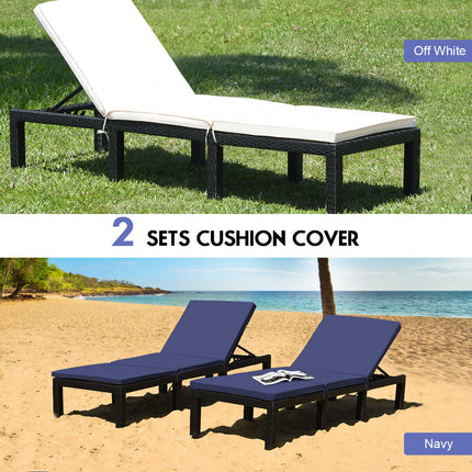 Patio Rattan Height Adjustable Lounge Chair with 2 Set of Cushion Cover-Navy & Off White