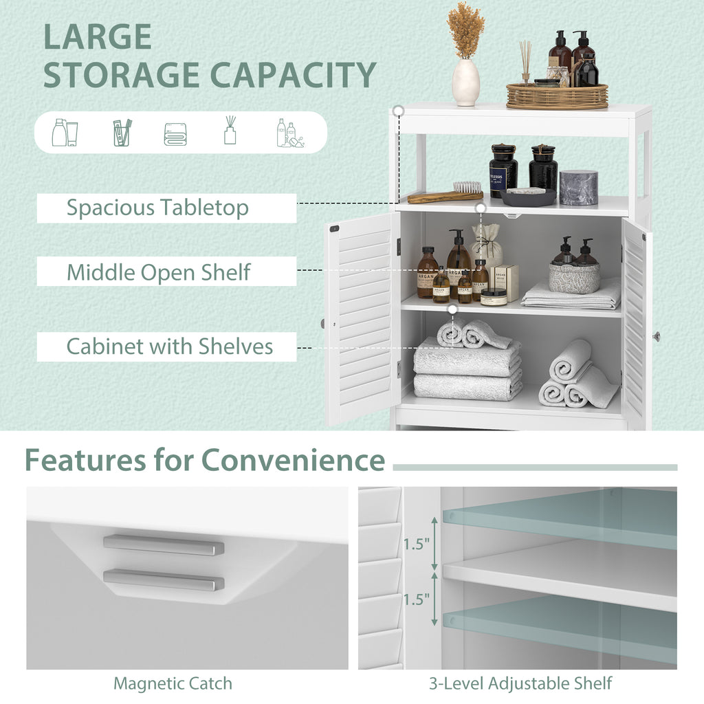 Freestanding Bathroom Floor Cabinet with Double Shutter Doors-White