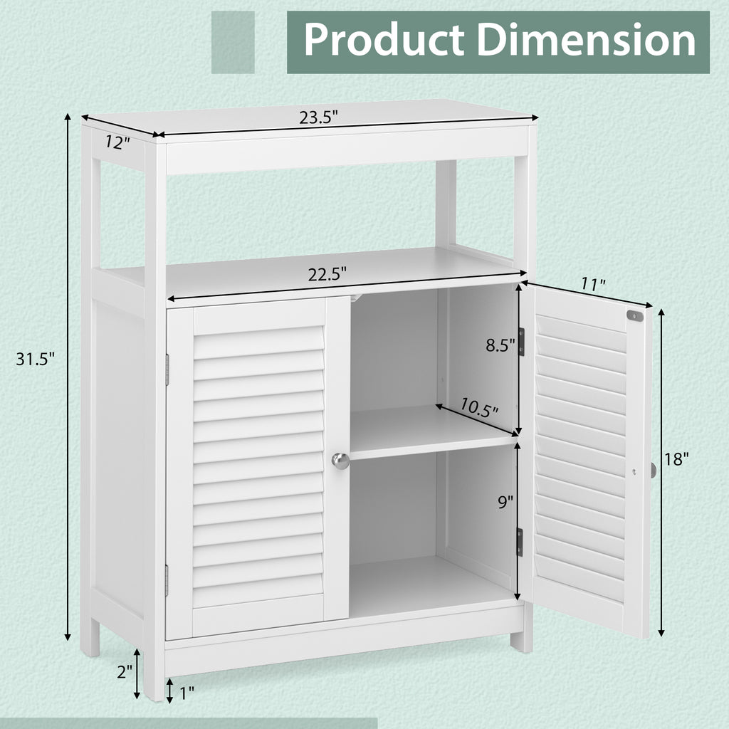 Freestanding Bathroom Floor Cabinet with Double Shutter Doors-White