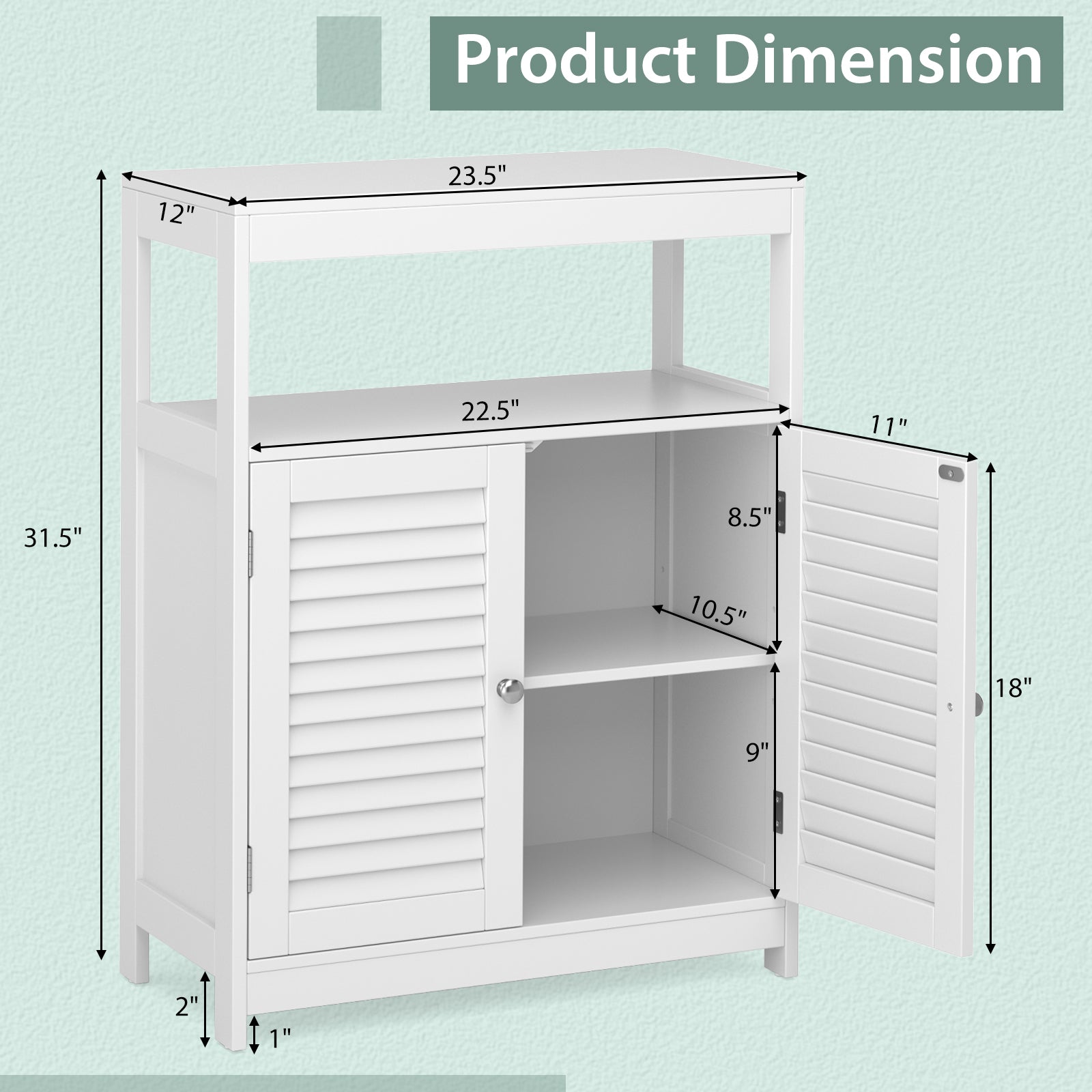 Freestanding Bathroom Floor Cabinet with Double Shutter Doors-White