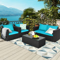 Ensemble de 4 meubles de patio en rotin coussiné - Turquoise