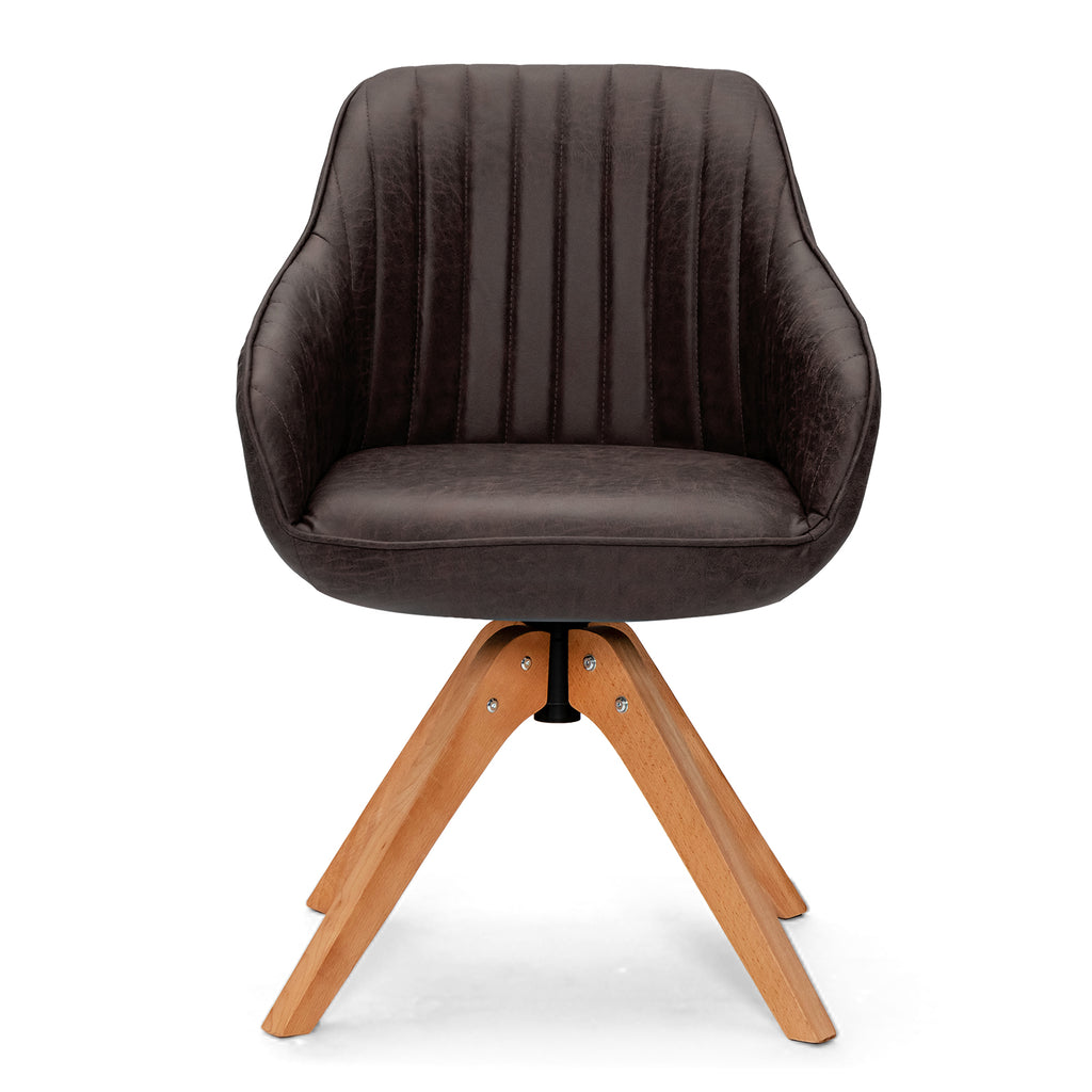 Mid-Century Swivel Accent Chair PU Leather Vanity Study Armchair-Dark Brown