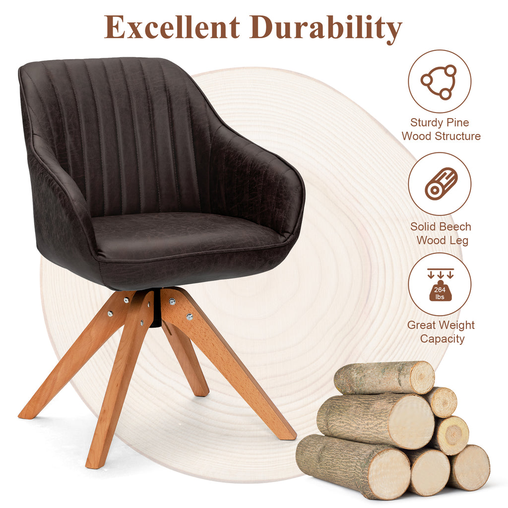 Mid-Century Swivel Accent Chair PU Leather Vanity Study Armchair-Dark Brown