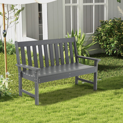 52 Inch All-Weather HDPE Outdoor Bench with Backrest and Armrests-Gray