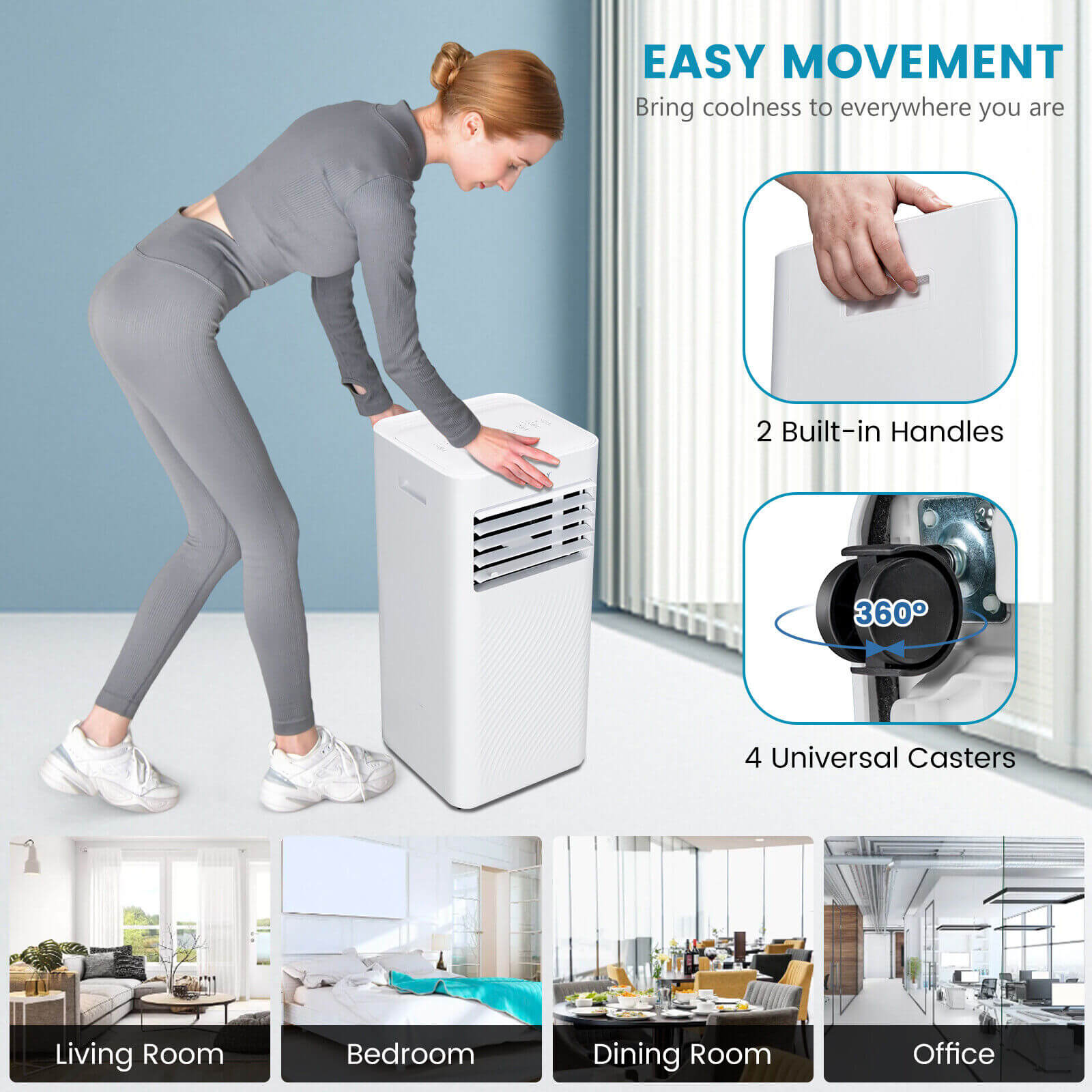 10000 BTU 4-in-1 Portable Air Conditioner with Dehumidifier and Sleep Mode-White