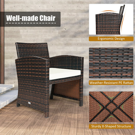 3 Pieces PE Rattan Wicker Furniture Set with Cushion Sofa Coffee Table for Garden-White