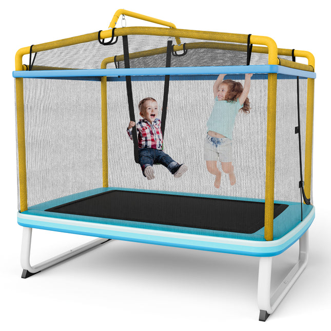 6 Feet Rectangle Trampoline with Swing Horizontal Bar and Safety Net-Yellow