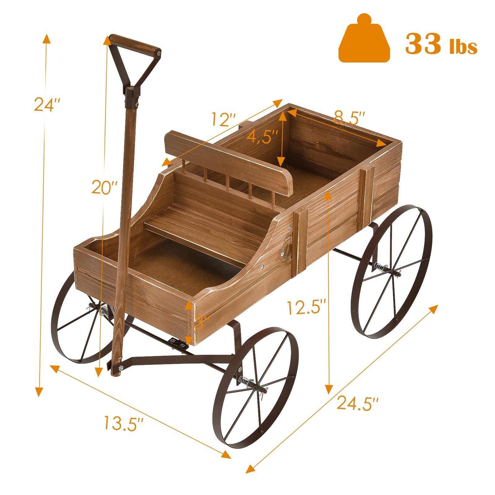 Jardinière en bois avec roue pour jardin – Marron