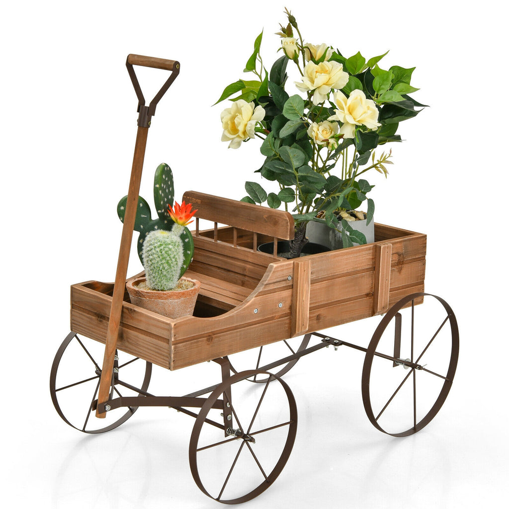 Jardinière en bois avec roue pour jardin – Marron