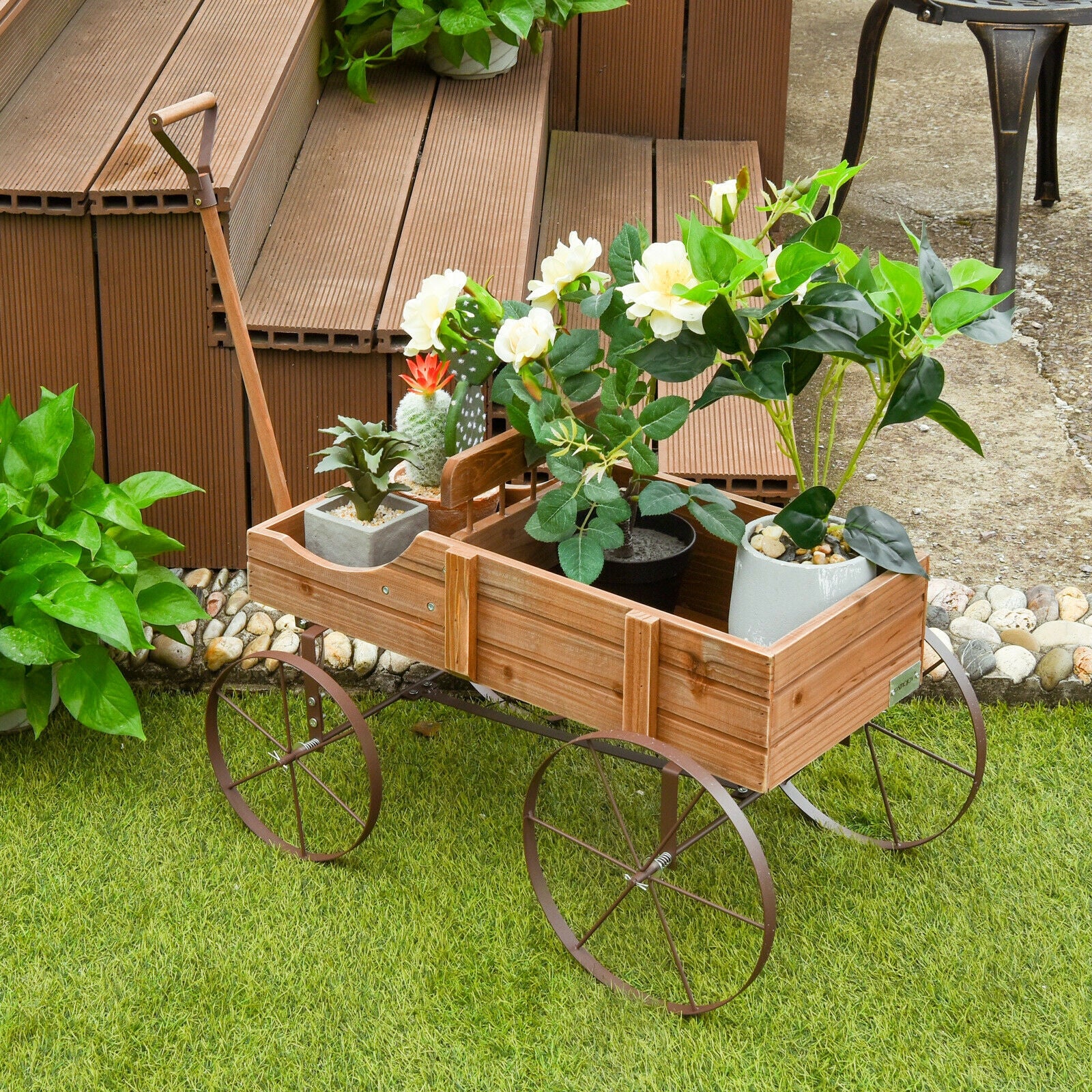 Jardinière en bois avec roue pour jardin – Marron