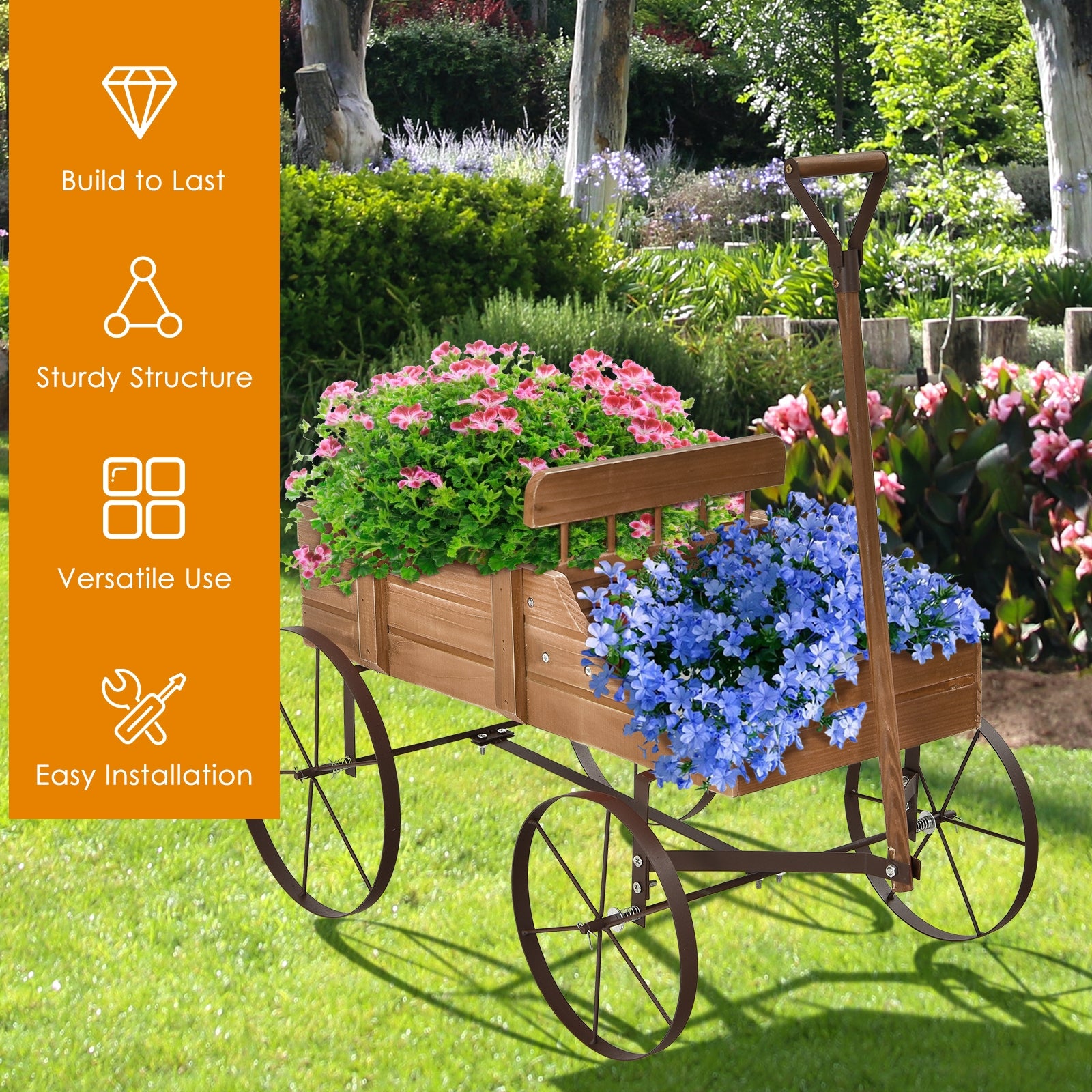 Jardinière en bois avec roue pour jardin – Marron