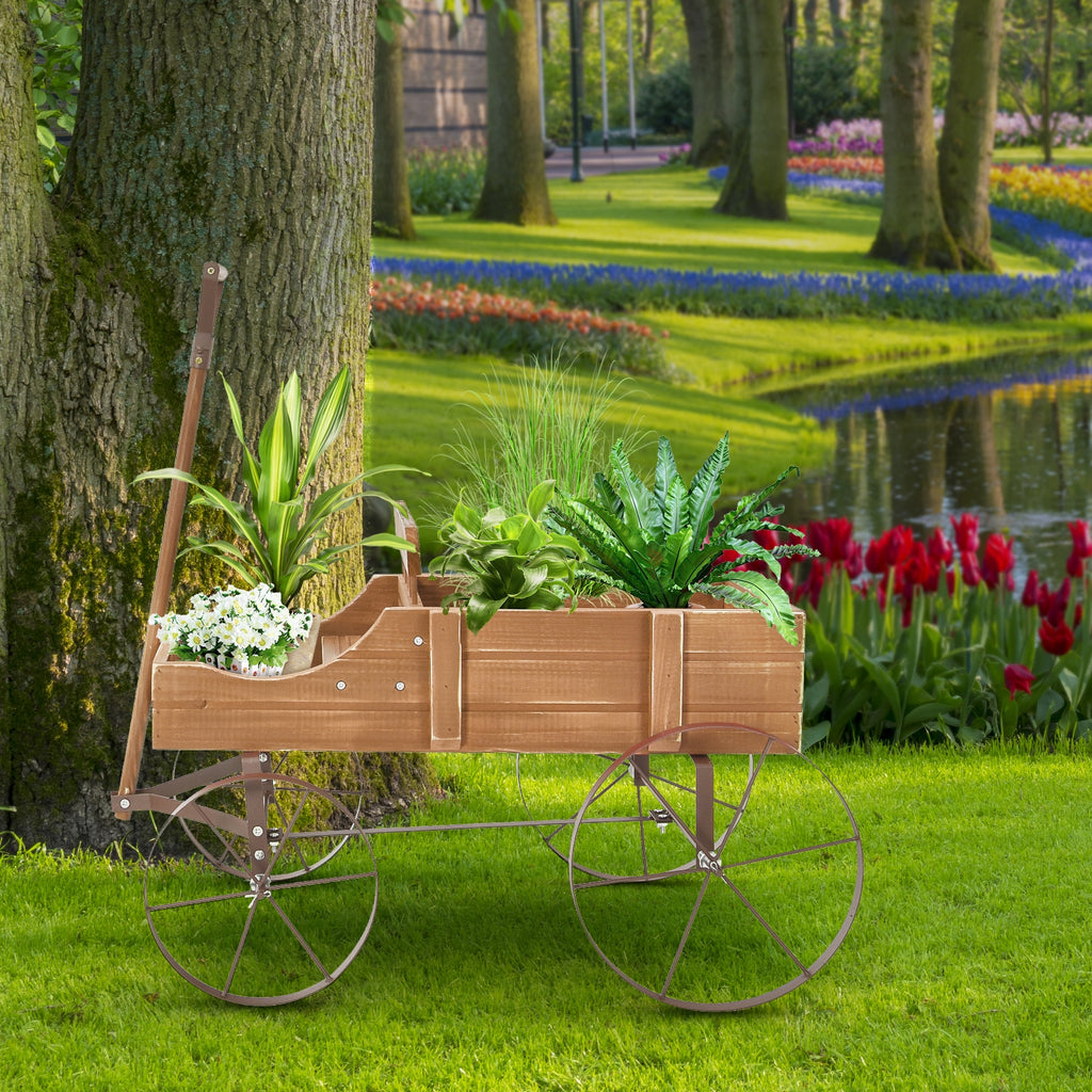 Jardinière en bois avec roue pour jardin – Marron