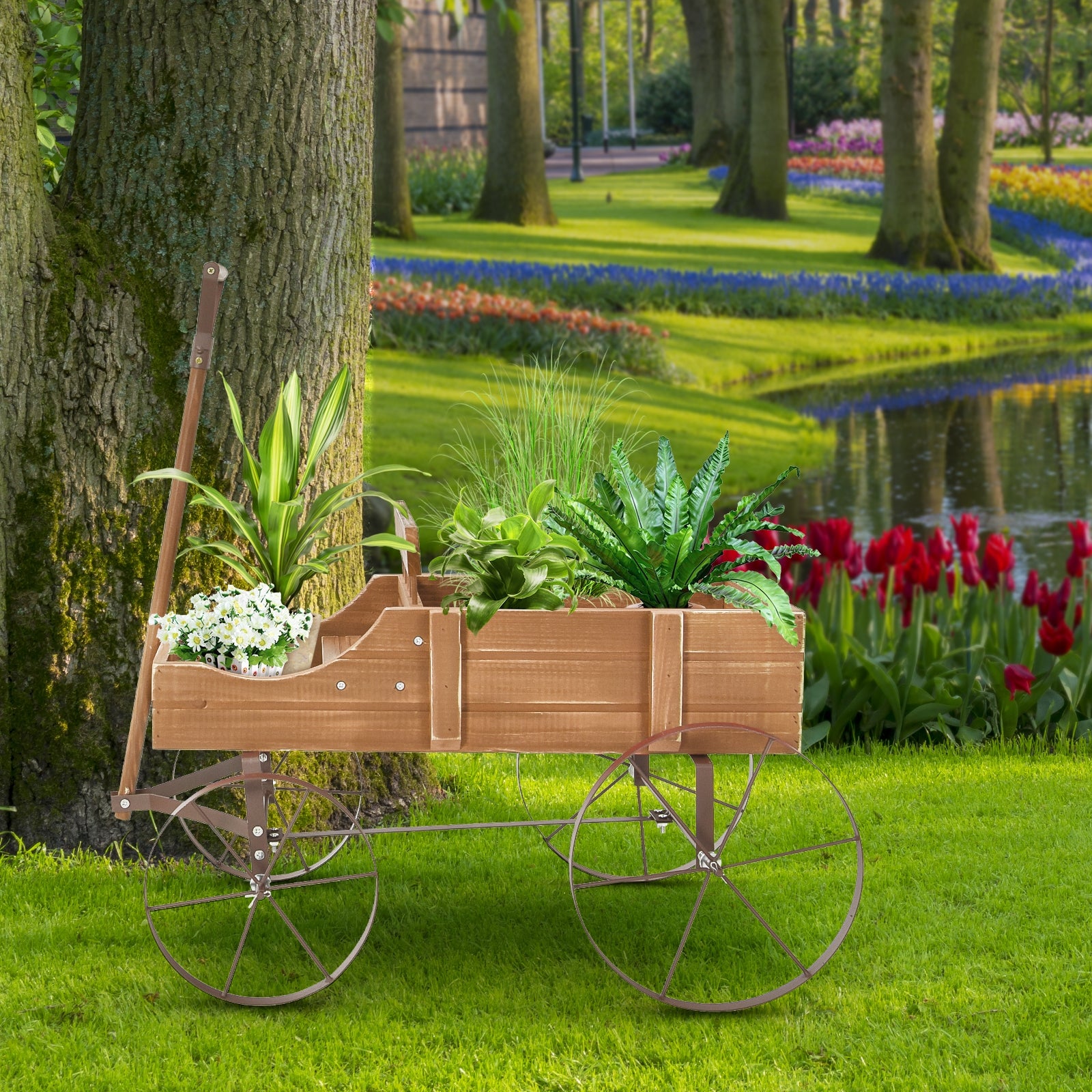 Jardinière en bois avec roue pour jardin – Marron