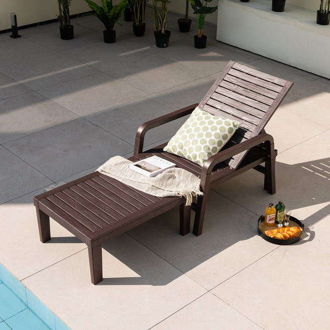 Patio PP Chaise Lounge Chair with 4-Position Adjustable Backrest-Coffee