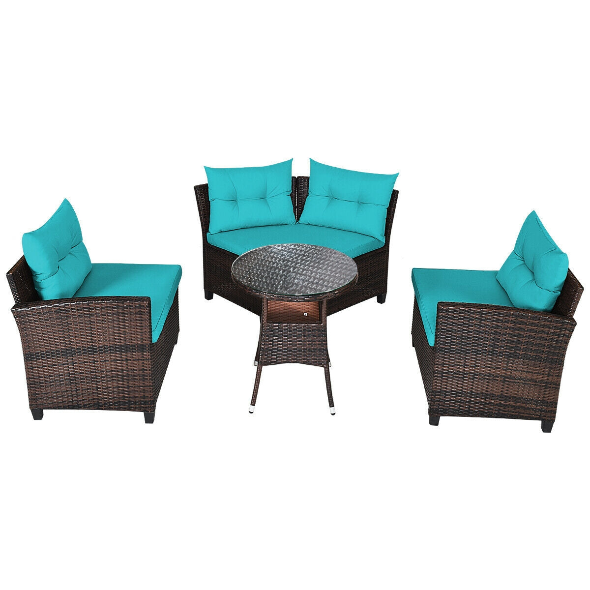 Ensemble de mobilier d'extérieur 4 pièces en rotin rembourré - Turquoise