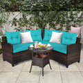 Ensemble de mobilier d'extérieur 4 pièces en rotin rembourré - Turquoise