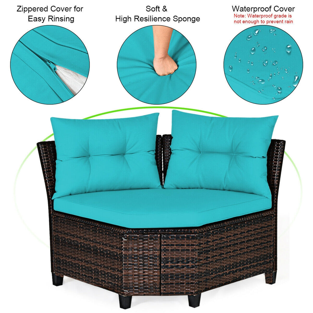 Ensemble de mobilier d'extérieur 4 pièces en rotin rembourré - Turquoise