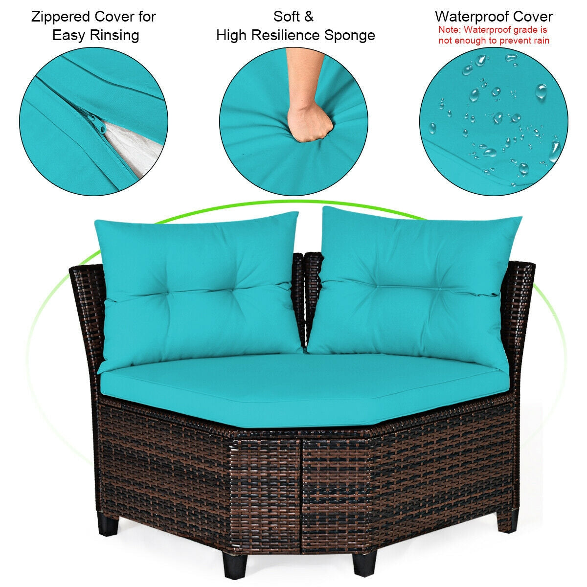 Ensemble de mobilier d'extérieur 4 pièces en rotin rembourré - Turquoise