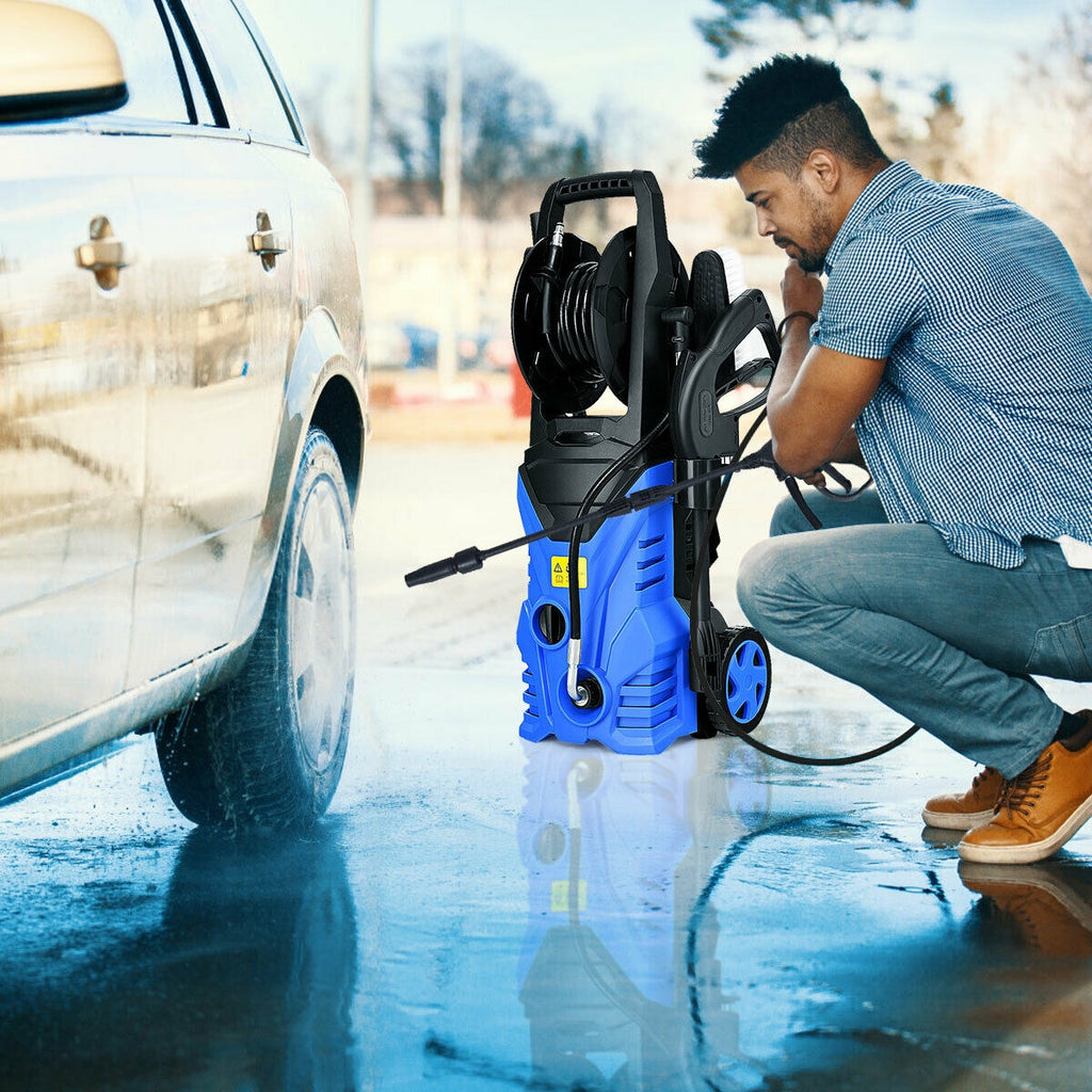 Nettoyeur haute pression électrique 1800W 2030PSI avec enrouleur de tuyau - Bleu