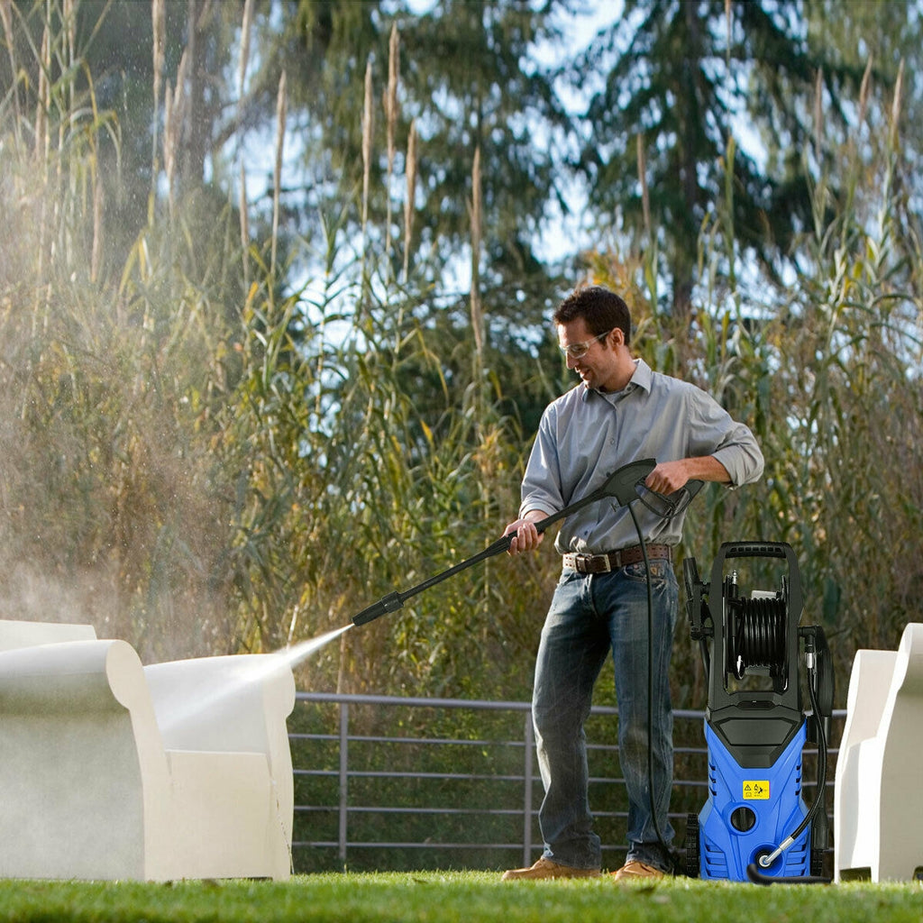 Nettoyeur haute pression électrique 1800W 2030PSI avec enrouleur de tuyau - Bleu