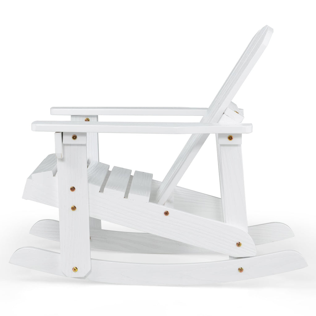 Outdoor Wooden Kid Adirondack Rocking Chair with Slatted Seat-White
