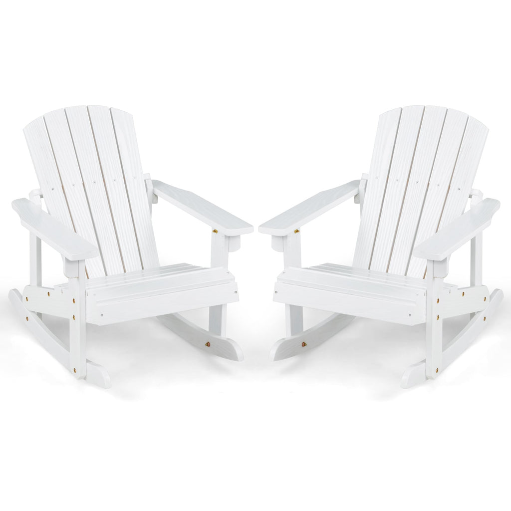 Outdoor Wooden Kid Adirondack Rocking Chair with Slatted Seat-White