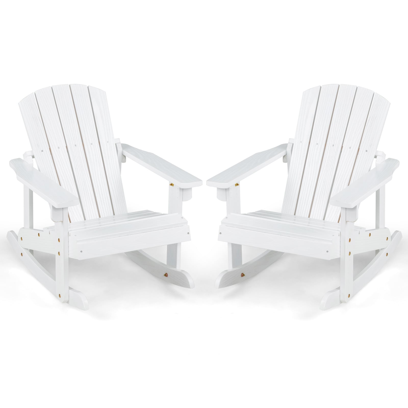 Outdoor Wooden Kid Adirondack Rocking Chair with Slatted Seat-White