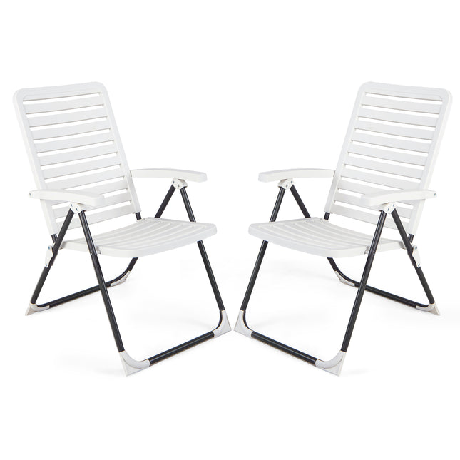 2 Pieces PP Folding Patio Chaise Lounger with 7-Level Backrest