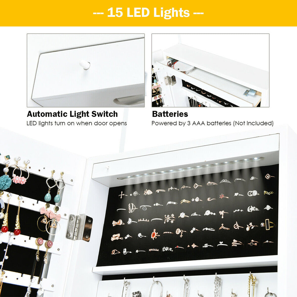 Lockable Armoire Jewelry Cabinet with LED Lights
