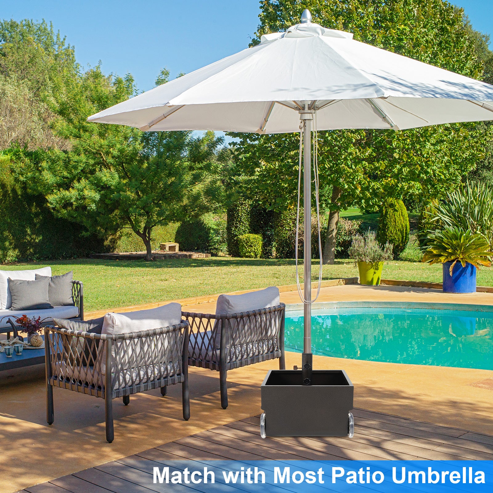 150 livres Parasol de terrasse pied support roulettes jardinière extérieur-Noir