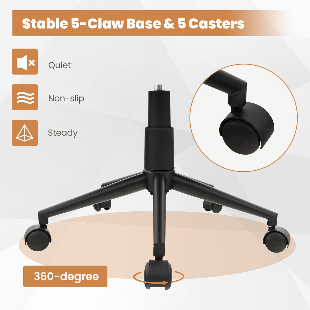 Modern Home Office Chair with Curved Backrest and Comfortable Armrests-Brown