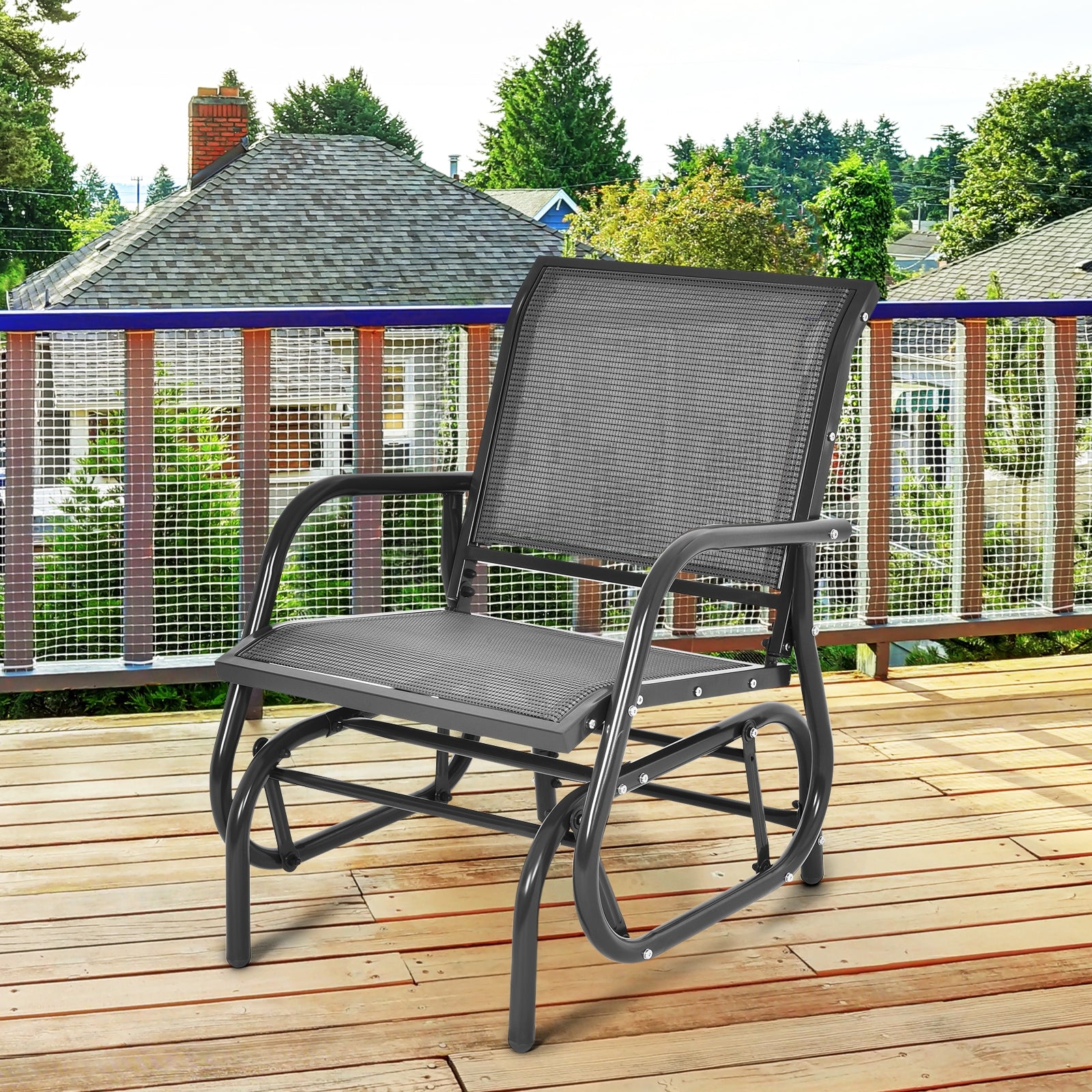 Chaise berçante monoplace de jardin avec accoudoirs - Grise