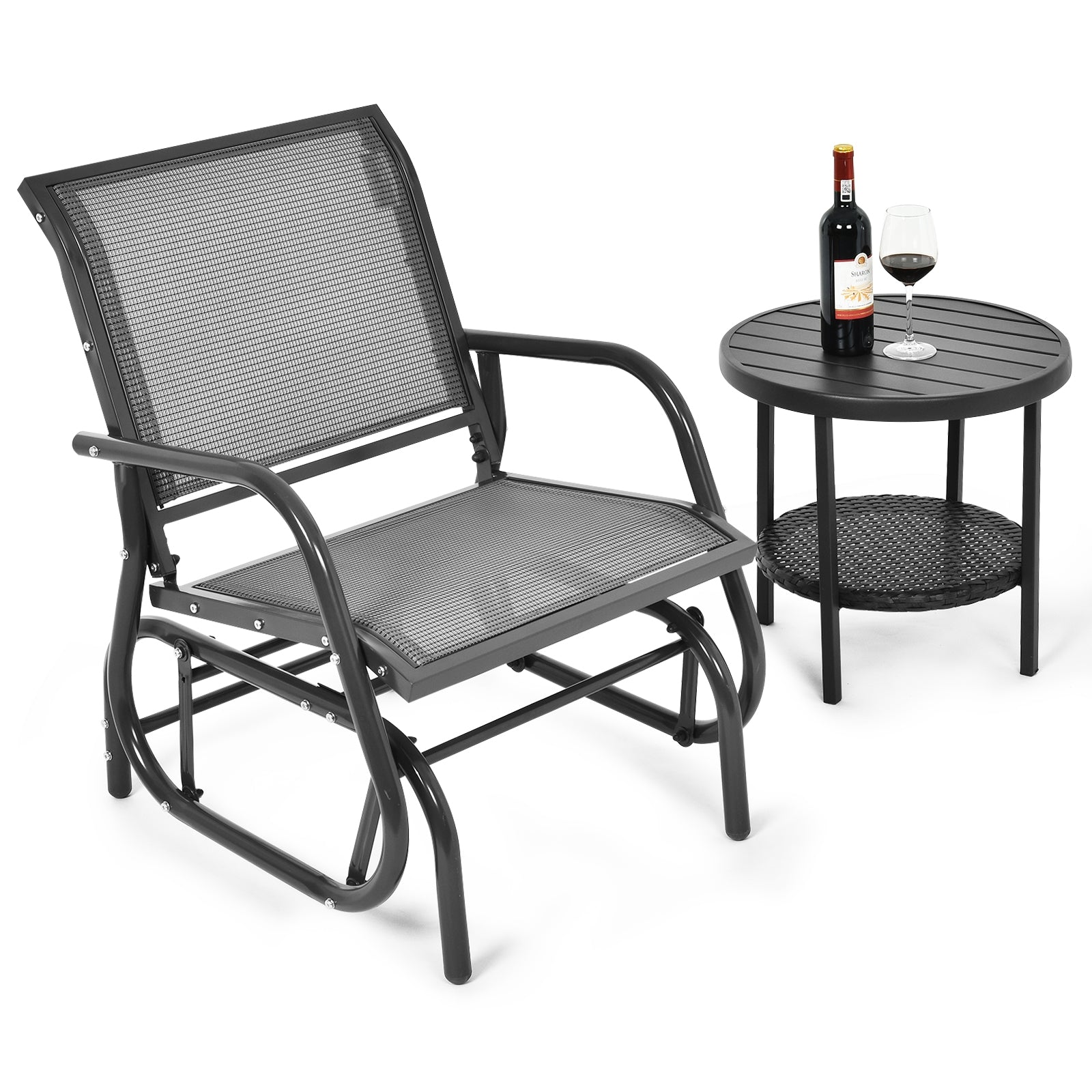 Chaise berçante monoplace de jardin avec accoudoirs - Grise