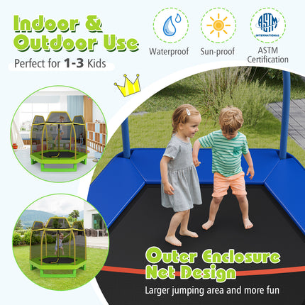 7FT Kids Trampoline with Safety Enclosure Net-Green