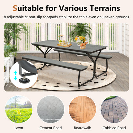 6 Feet Outdoor Picnic Table Bench Set for 6-8 People-Gray