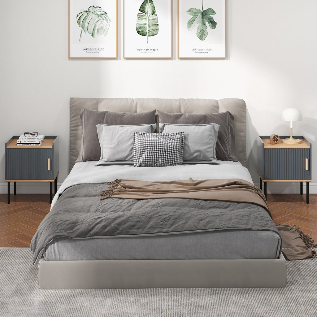 Nightstand Bedside End Table with Door Cabinet for Living Room Bedroom-Gray