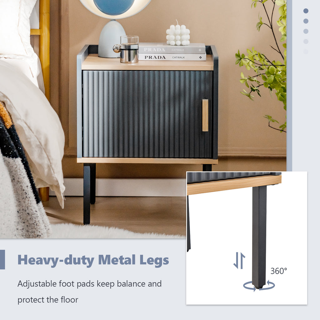 Nightstand Bedside End Table with Door Cabinet for Living Room Bedroom-Gray