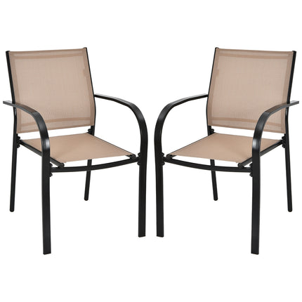 Set of 2 Patio Stackable Dining Chairs with Armrests Garden Deck-Brown