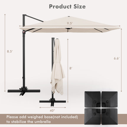 9.5 Feet Square Patio Cantilever Umbrella with 360° Rotation-Beige
