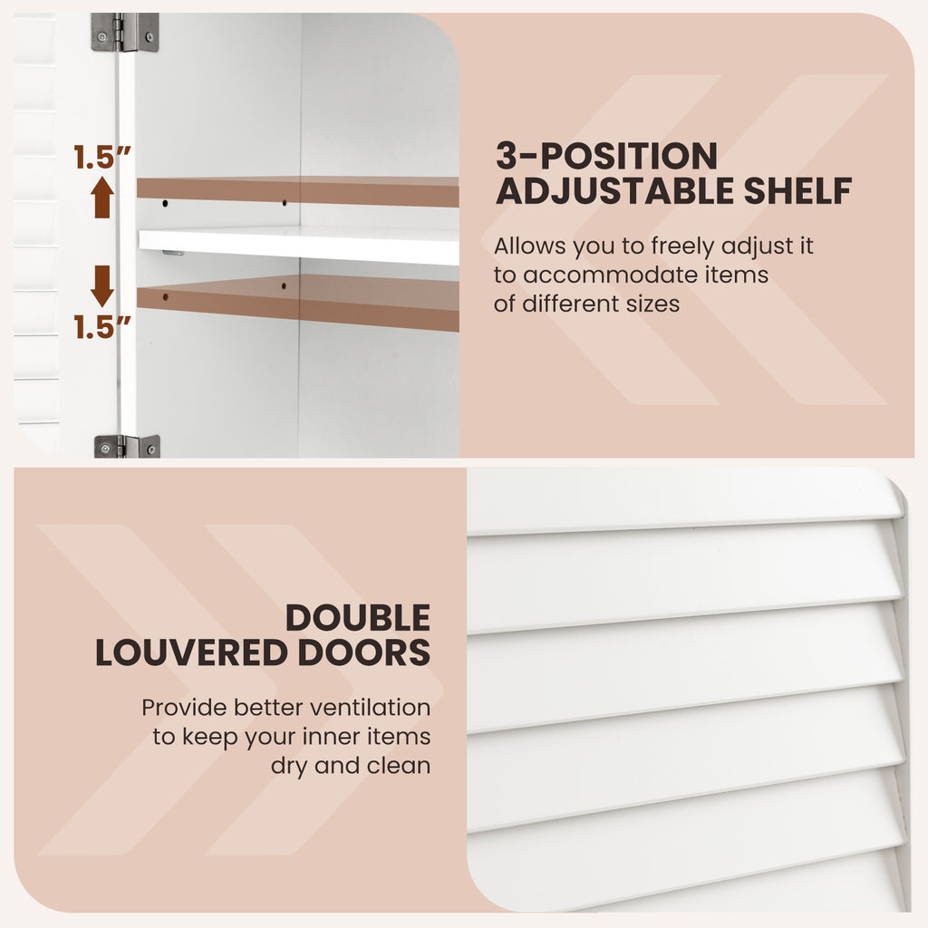 2-Doors Bathroom Wall-Mounted Medicine Cabinet with Towel Bar-White