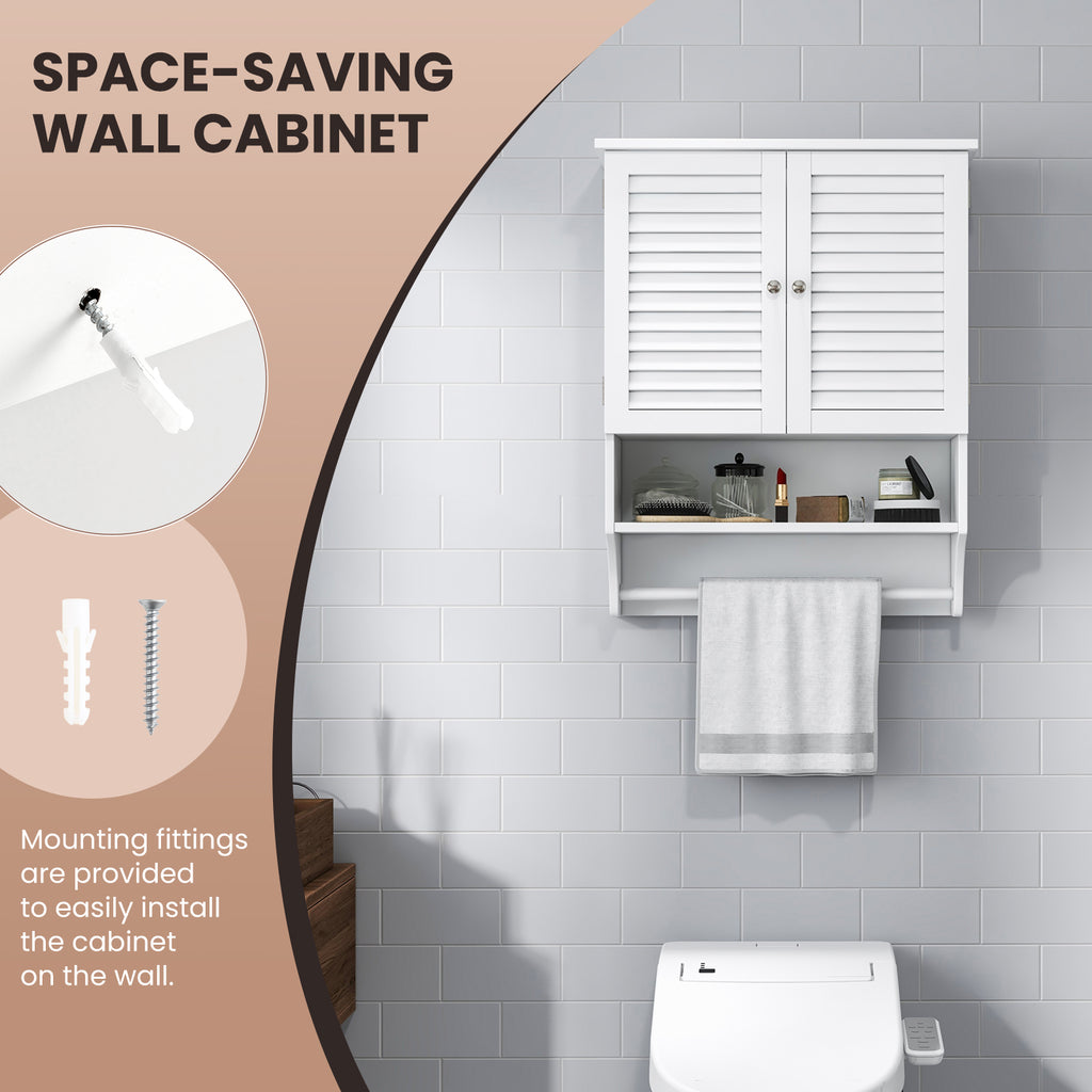 2-Doors Bathroom Wall-Mounted Medicine Cabinet with Towel Bar-White