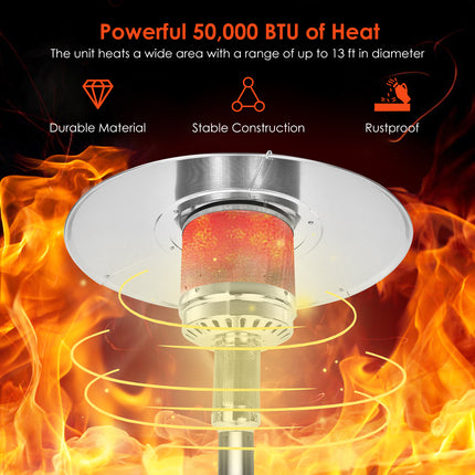 50000BTU Garden Propane Standing LP Gas Steel Accessories Heater-Gray