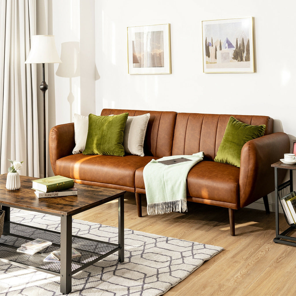 3 Seat Convertible Sofa Bed with Adjustable Backrest for Living Room-Brown