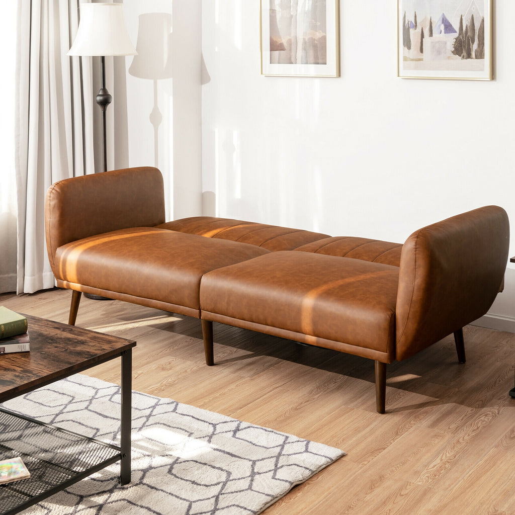 3 Seat Convertible Sofa Bed with Adjustable Backrest for Living Room-Brown