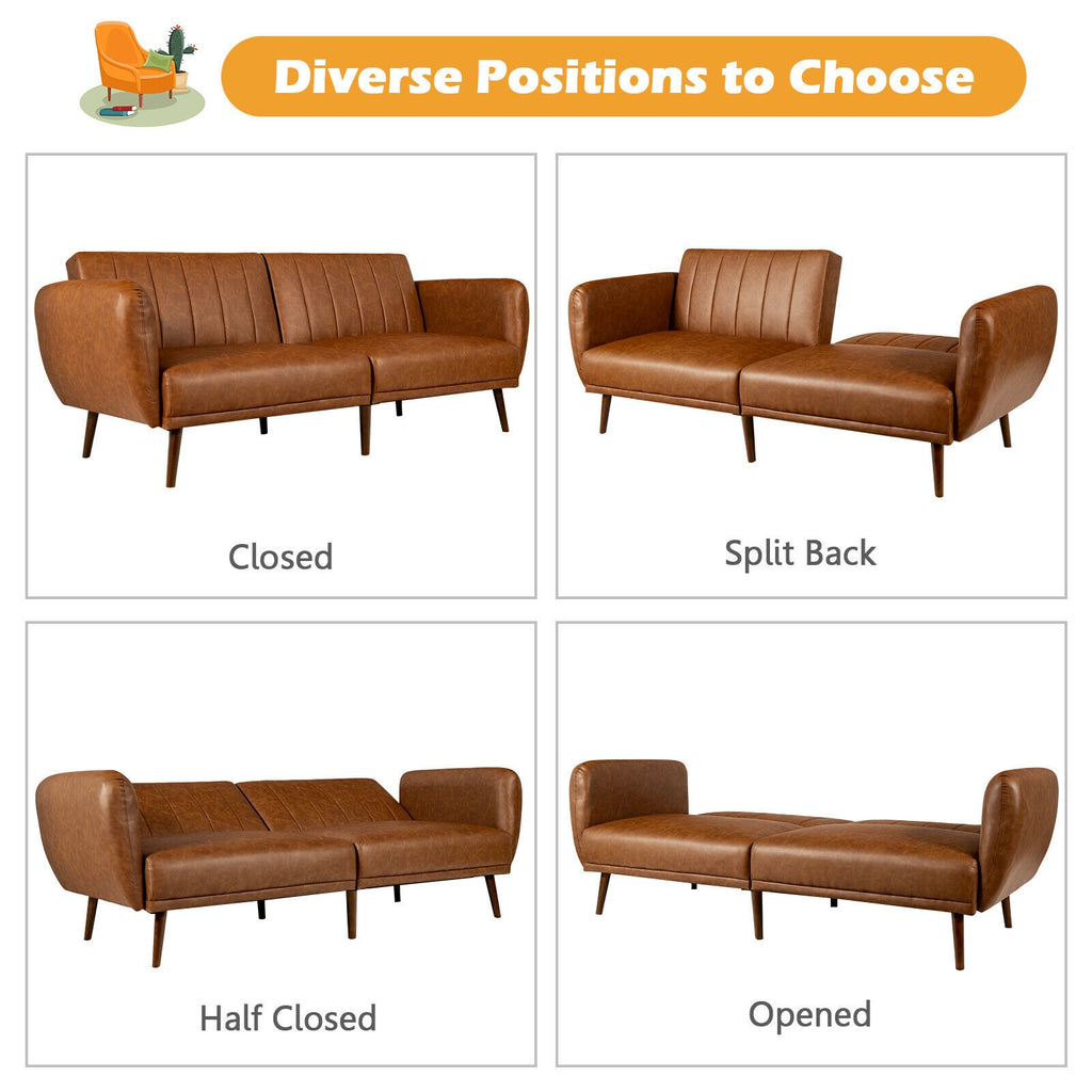 3 Seat Convertible Sofa Bed with Adjustable Backrest for Living Room-Brown