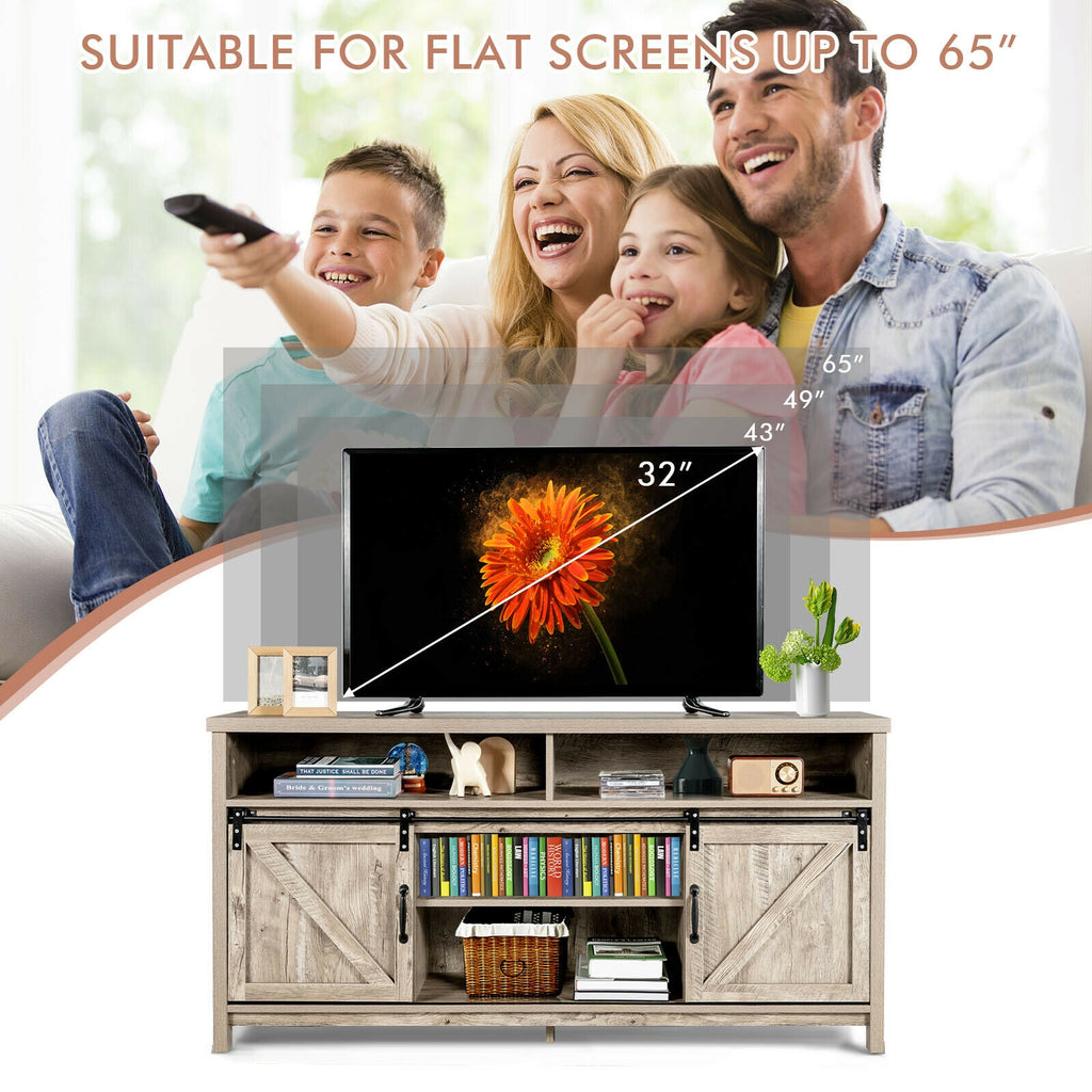 59 Inch Sliding Barn Door TV Stand with Adjustable Shelves for TVs up to 65 Inch-Light Brown