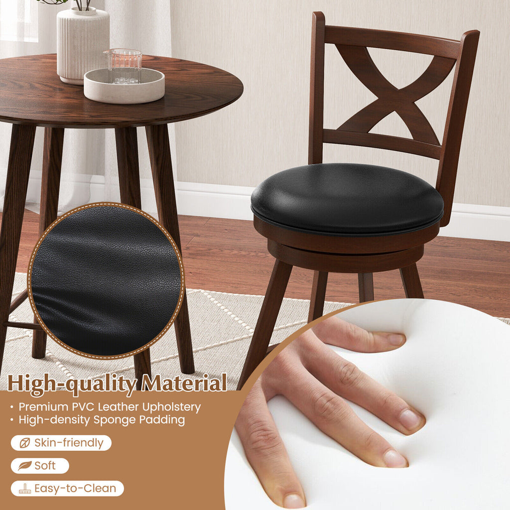 2 Pieces Classic Counter Height Swivel Bar Stool Set with X-shaped Open Back-M