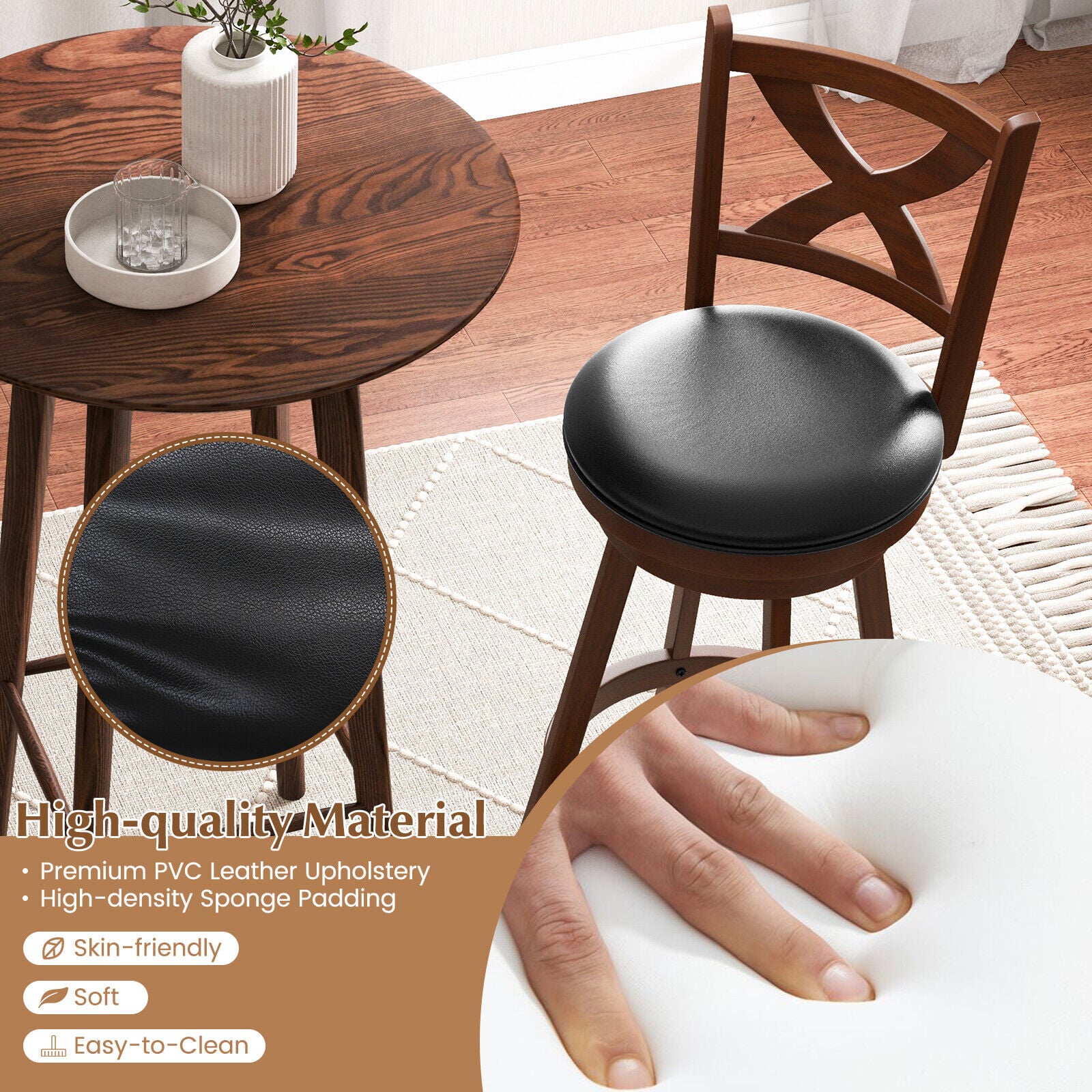 2 Pieces Classic Counter Height Swivel Bar Stool Set with X-shaped Open Back-L