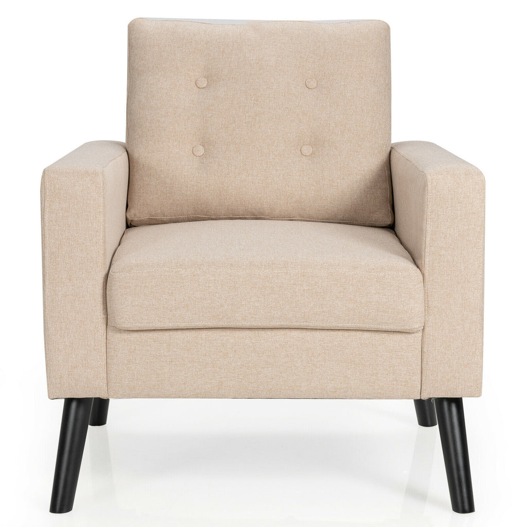 Mid-Century Upholstered Armchair Club Chair with Rubber Wood Legs-Beige